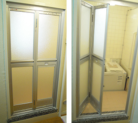 施工例：浴室扉の折戸化